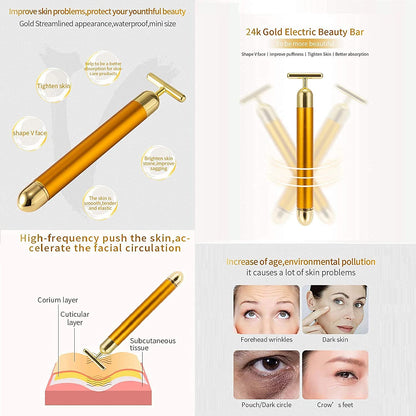 24K Gold Energy Beauty Bar Electric Facial Massage Roller